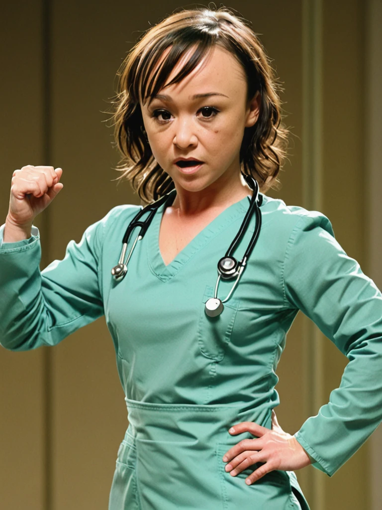 a professional absurdres sharp focus intricately detailed full torso photograph of 
(Danielle_Harris:1.1), face focus, 
dressed like a surgeon,
dancing,
 <lora:kafkaesque style:1> kafkaesque style <lora:Danielle_Harris_r1:0.8>