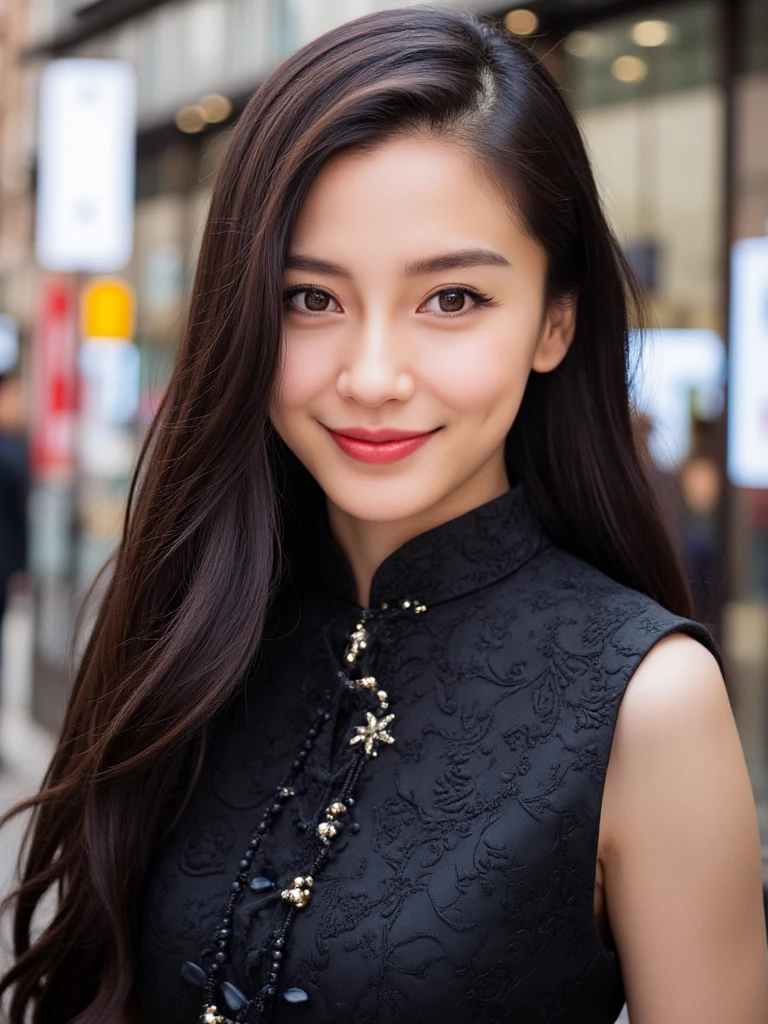 angelababy,
Nikon Z7 II and a NIKKOR Z 50mm f,1girl, 20yo,(wearing a black cheongsam),(in london city),(RAW photo, best quality), (realistic, photo-realistic), masterpiece, an extremely delicate and beautiful, extremely detailed, 2k wallpaper, Amazing, finely detail, extremely detailed CG unity 8k wallpaper, ultra-detailed, highres, soft light, beautiful detailed girl, extremely detailed eyes and face, beautiful detailed nose, beautiful detailed eyes,cinematic lighting,perfect anatomy,(slim body),long hair,(black hair),city lights at night,smiling