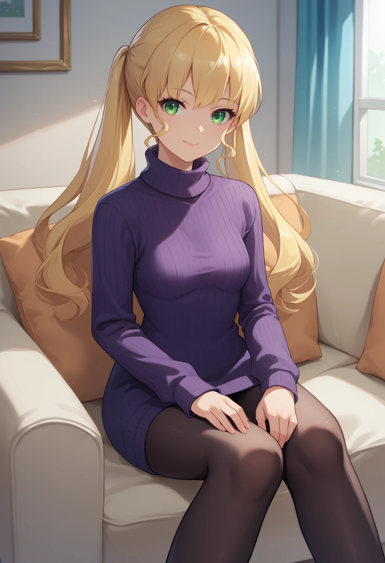 score_9, score_8_up, score_7_up, source_anime, <break> solo, 1girl, mia karnstein, light smile, looking at you, sitting, couch, long hair, blonde hair, twintails, green eyes, purple sweater, sweater dress, ribbed sweater, turtleneck, black pantyhose, indoors, living room
<segment:yolo-face_yolov8m.pt,0.4,0.5//cid=1>