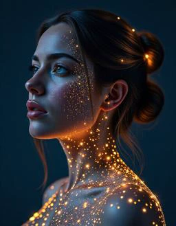 A beautiful woman made of luminous constellations of stars. Hyper-realistic, 4K, HDR,,