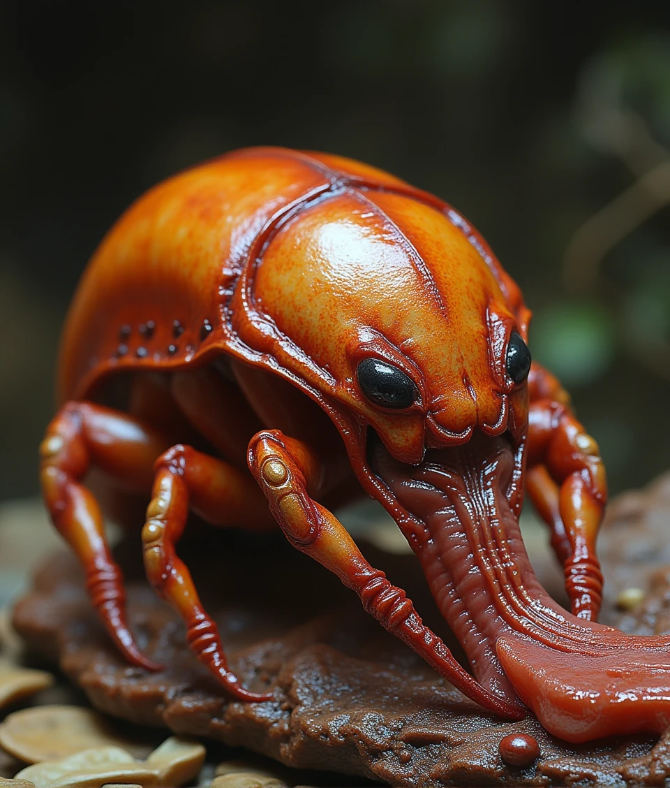 zerg-style,a tiny beetle eating a piece of meat