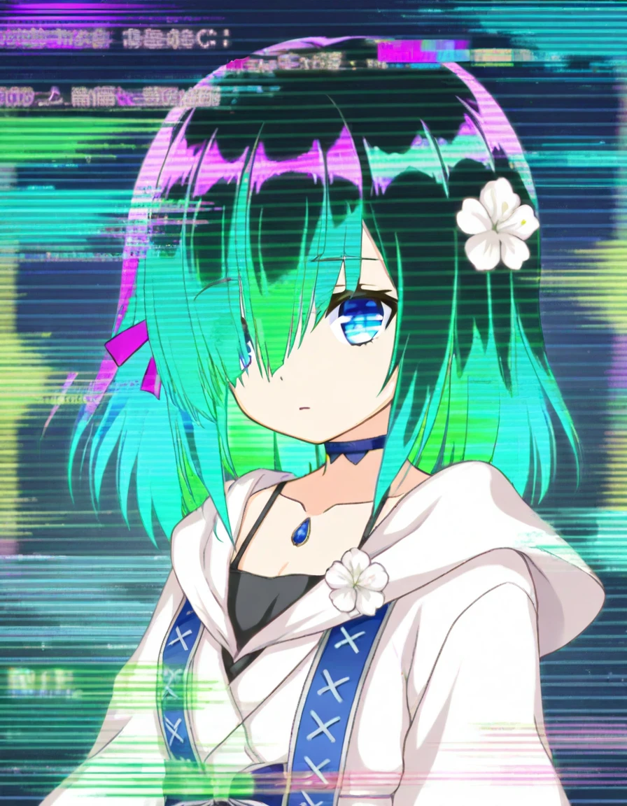 isuzu ren, glitch hair, glitch, night, looking at viewer, <lora:20240917153047_isuzu_ren_animagine-xl-3.1:0.7>