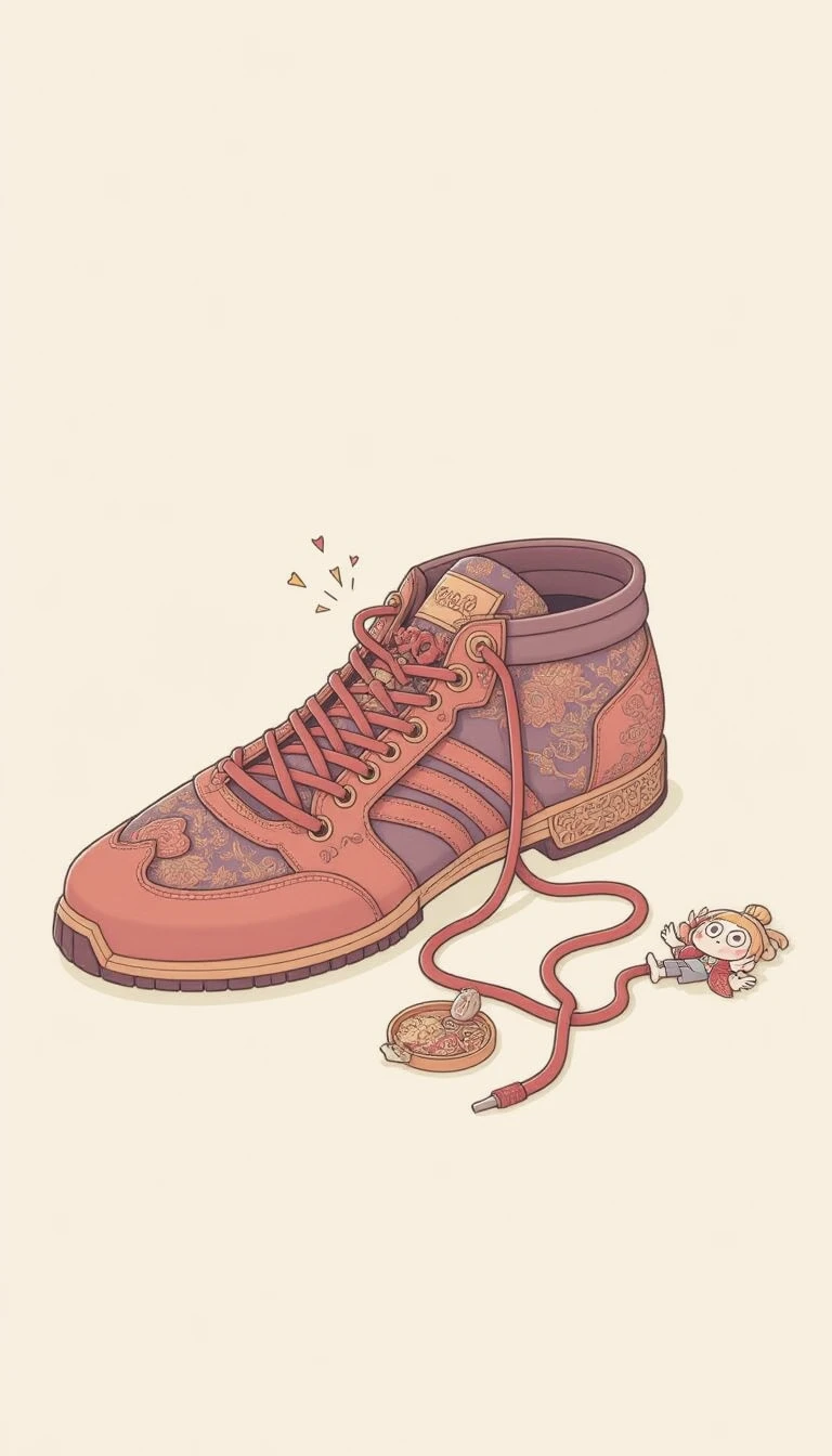 <lora:Kawaiis:1>Kawaiis a shoe with a broken lace. Digital illustration. Simple background.