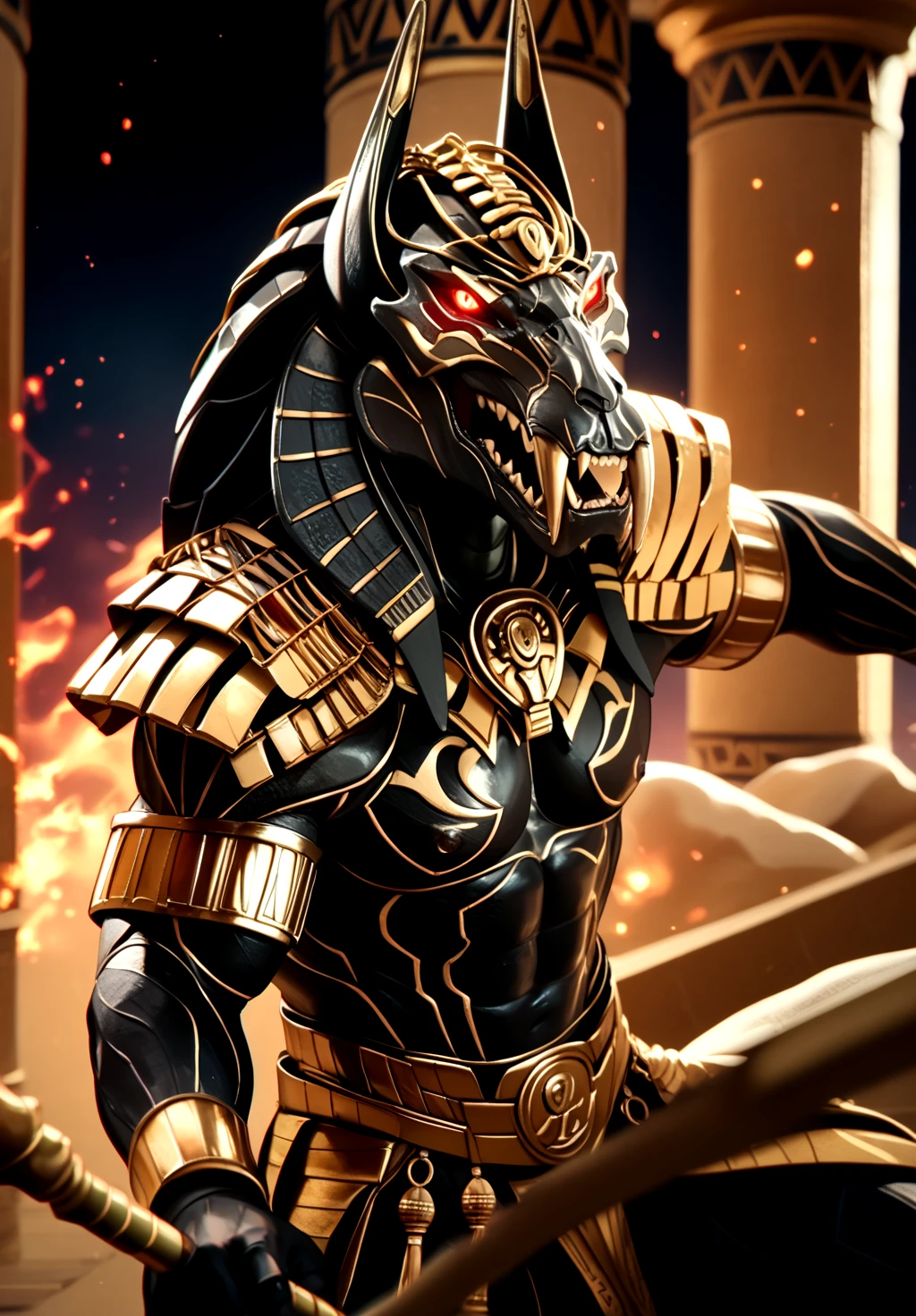 score_9, score_8_up, score_7_up,
<lora:Set_(Gods_of_Egypt)_(Pony)_(AD):1> Set, Gods of Egypt, muscular, robot, mecha, sleek metal body, glowing red eyes, temple, staff, fight, side view, 
8K, In'ei, chiaroscuro, depth of field, side lighting, clear_eyes, 
dynamic action pose, , detailed anime background, night, photographic realism, evil, villain, 
BREAK zPDXL, zPDXLxxx,