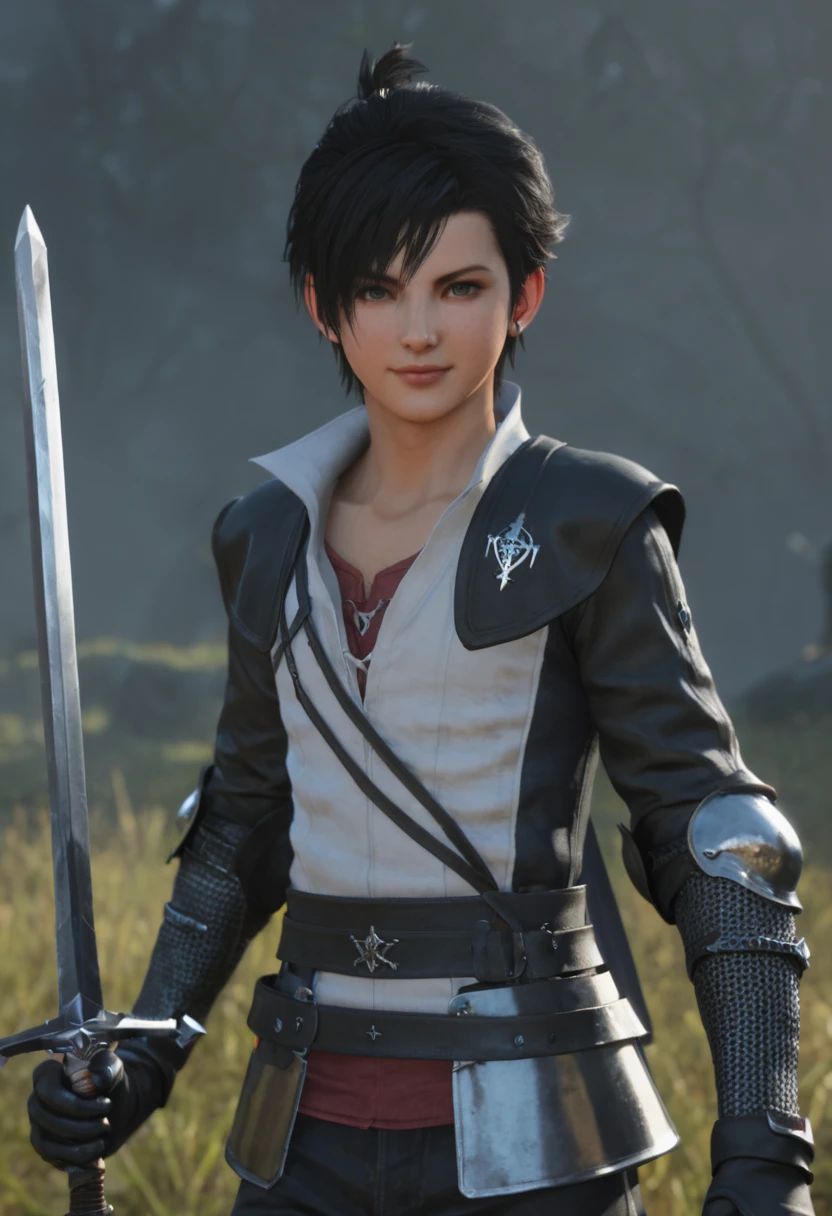 score_9, score_8_up, score_7_up, BREAK photo realistic, 1boy, clive_ffxvi, holding, holding sword, smile, holding sword, blurred background, extremely bright daylight <lora:Clive_Rosfield:0.6>