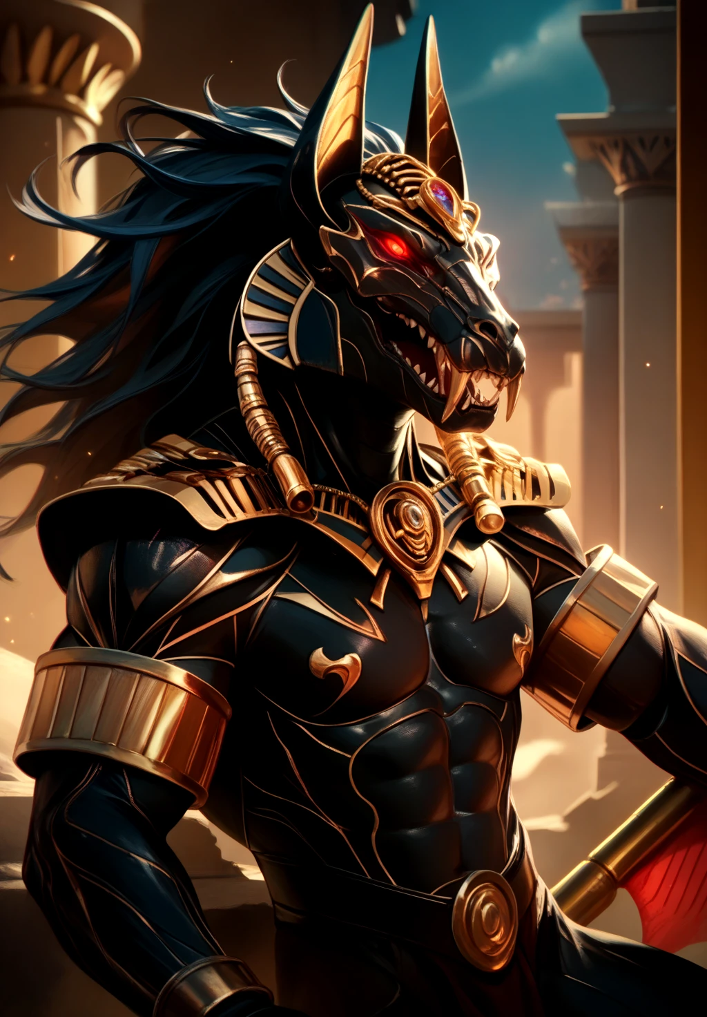 score_9, score_8_up, score_7_up,
<lora:Set_(Gods_of_Egypt)_(Pony)_(AD):1> Set, Gods of Egypt, muscular, robot, mecha, spear, temple, sleek metal body, glowing red eyes, 
8K, In'ei, chiaroscuro, depth of field, side lighting, clear_eyes, 
dynamic action pose, , detailed anime background, night, photographic realism, evil, villain, 
BREAK zPDXL, zPDXLxxx,