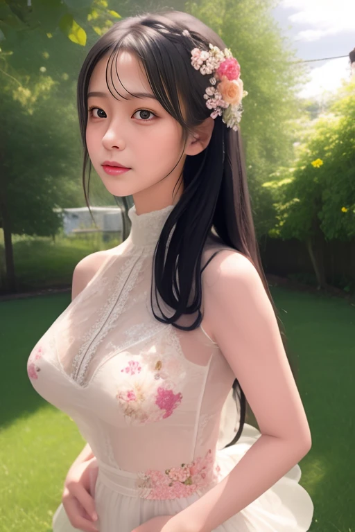 (masterpiece:1.2, Highest quality), (Realistic, photoRealistic:1.4), Ultimate beauty、mature、(Beautiful Features、Detailed lips, Beautiful eyes with attention to detail)、(Beautiful Teeth), blush, Captivating Gaze、masterpiece,(Highest quality,Hyper Detail)、 Natural Makeup,Looking at the camera、Looking up、alone,Cute woman in her 20edium breast、Short Bob Hair、(Bangs too)、Mysterious Beauty, Perching on the clouds, (Fantasy Illustration:1.3), Captivating Gaze, Seductive posture, The charm of another world, Mystical Sky, (Written by Luis Royo:1.2), (Yoshitaka Amano:1.1), ((moon 夜)), pastel colour, (Cloud Detail View:1.3), Outdoor、palace、 (Detailed catsuit、Pleated mini skirt、Floral Panties、Black Choker、Earrings、(topless:1.6)), Side Lock, (Midnight background, full moon、Fantasy、cherry blossoms、petal)、(ejaculation、Semen is on it:1.6)、(Cowboy Shot)、(Shot from above)、(I'm worried、Open your mouth:1.5)、(Licking your fingers:1.3)