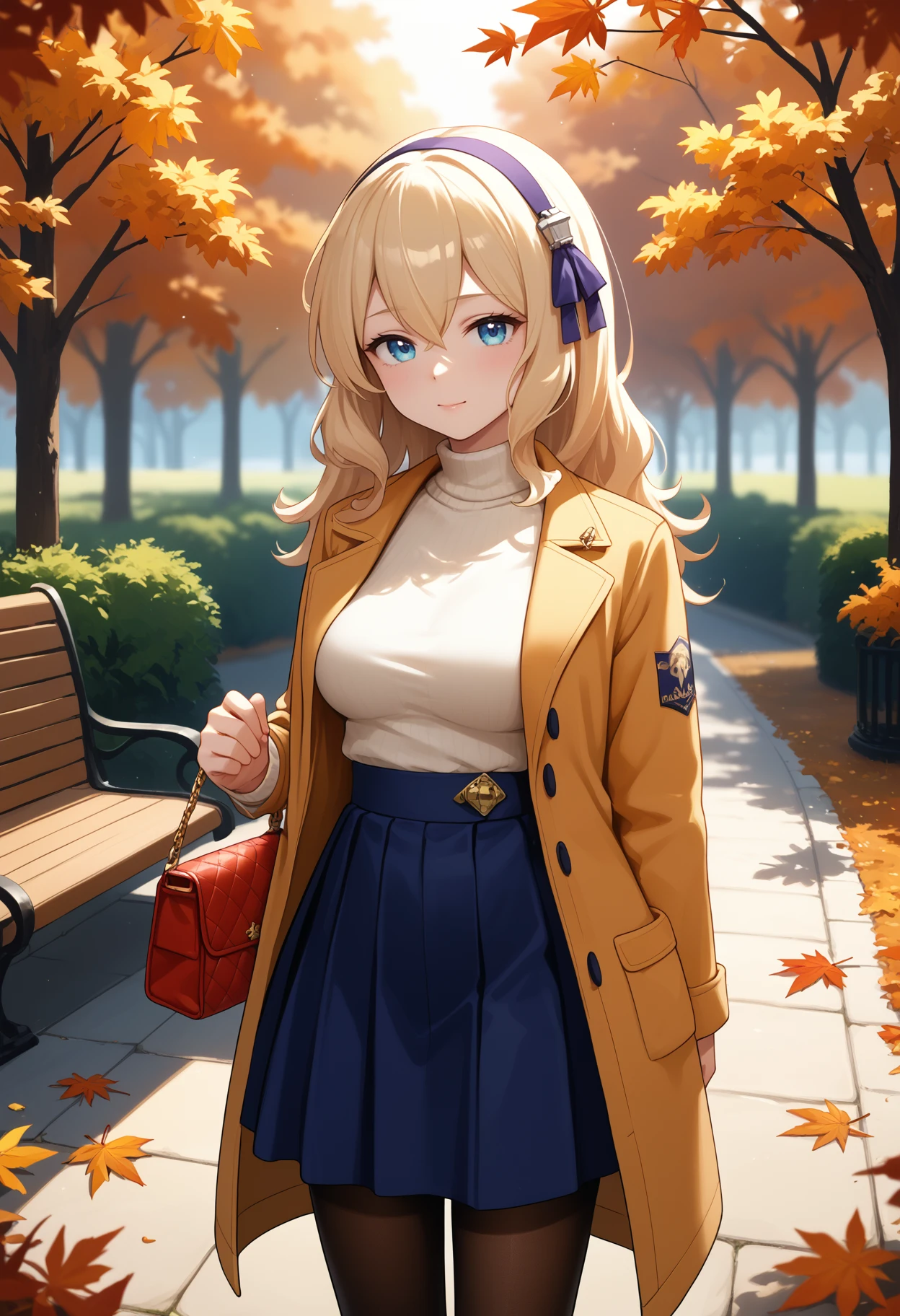 score_9, score_7_up, score_8_up, score_6_up, score_5_up, outside, park, autumn, leaves, backlighting
BREAK leander, turtleneck sweater, long coat, black skirt, pantyhose, handbag
<lora:Leander-AzurLane_ponyXL_v10:0.8>