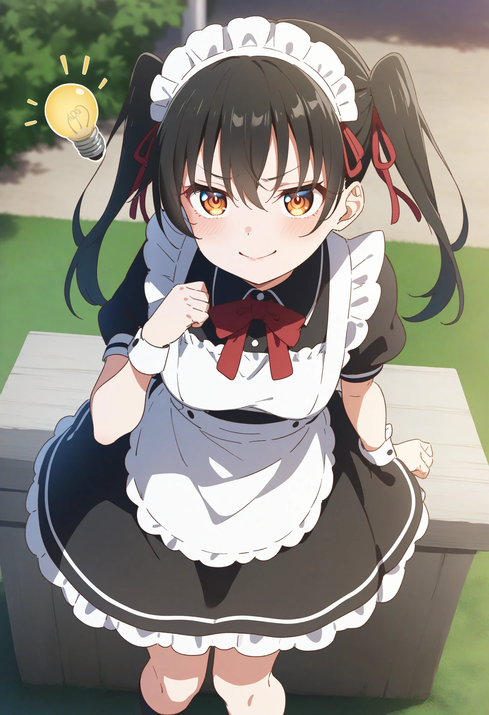 1girl,sincos, ningen mame, toosaka asagi,solo,medium breasts,20yo,maid,maid headdress,
Idea Light Bulb,<lora:Idealightbulb_XL_v1:0.8>
from above, feet out of frame, looking to the side, gray hair, orange eyes,smug face, outdoors, closed mouth, twin drills hair,,
best quality, very aesthetic, absurdres