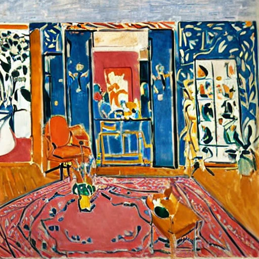 <lora:Matisse-10:1>, Matisse, An elegant living room with furniture and a cozy atmosphere.