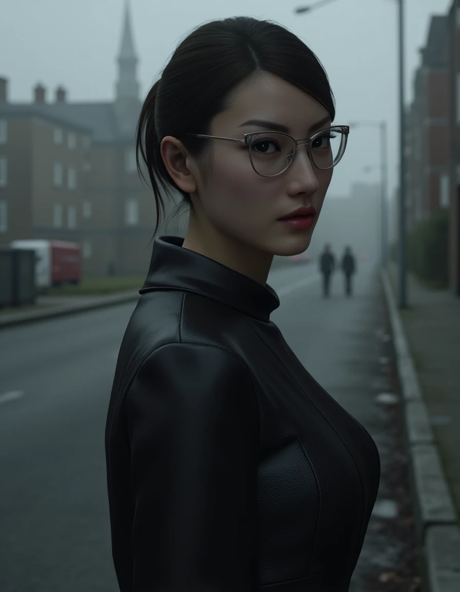 <lora:Kaoru Sayama_epoch_23:0.8> Asian woman, designed by Signe Vilstrup, Fashion photography of a supermodel, wearing Iron and Hammered Silk fashion outfit, Browline glasses, Foggy, Fashion, editorial, intimate portraits, perfect composition, ambient light, best, sharp focus, dramatic, imposing