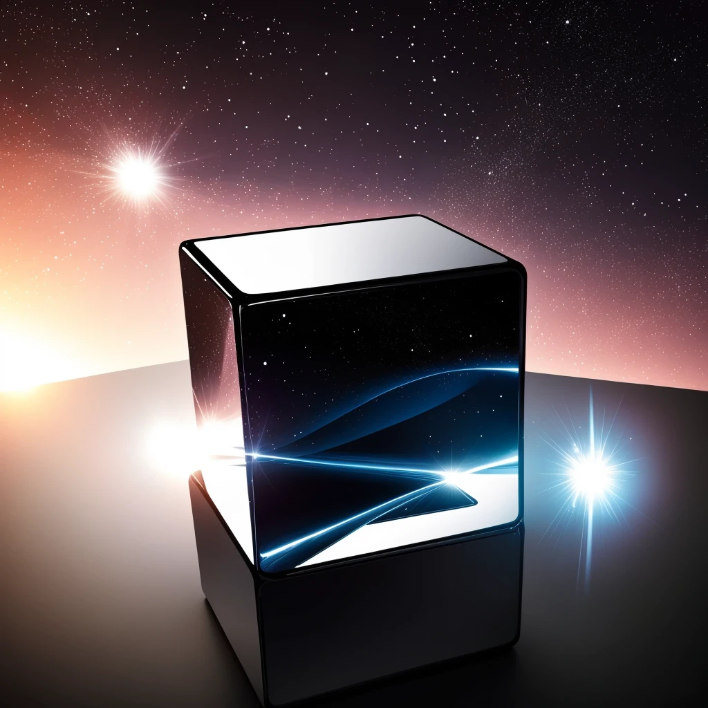 A melting cube in hyperspace, brtdrpp, realistic, hyper realistic, photorealistic, reflective