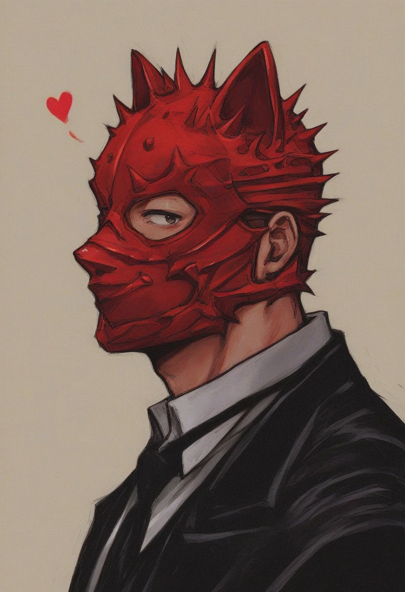 (score_9, score_8_up, score_7_up), drhdr_style, anime_source, 1boy, solo, sketch, dark theme, low light, dynamic, darkness, detailed, mask, side view, red mask, male focus, black necktie, formal, suit, black jacket, hearts, kawaii, cat ears, looking at viewer