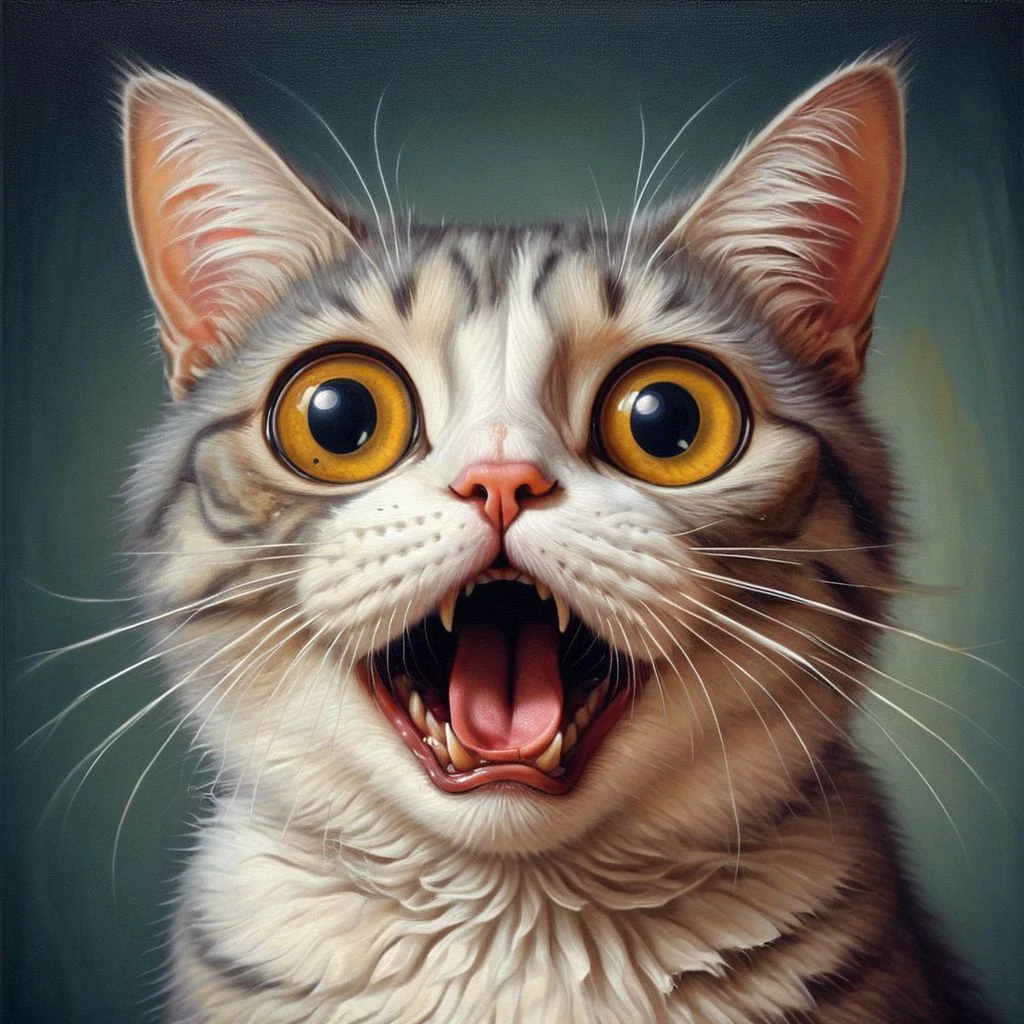 humorous shocked cat portrait, lowbrow art <lora:Shocked_Cats:0.5>