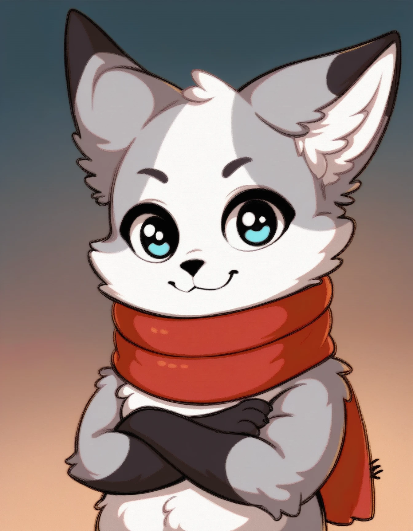 score_9, score_8_up, score_7_up, score_6_up, score_5_up, score_4_up, child
Rainey, gray fur, two tone fur, red scarf, tail, gradient background, looking at viewer, crossed arms , smile, closed mouth, black hands
 <lora:Rainey_XL:0.9>