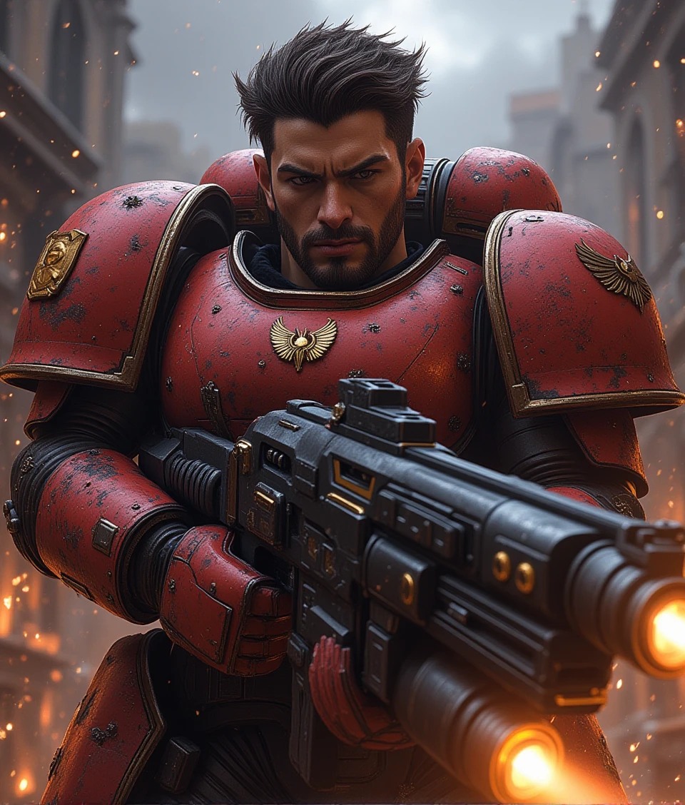 terran-style,a handsome man holding weapon 