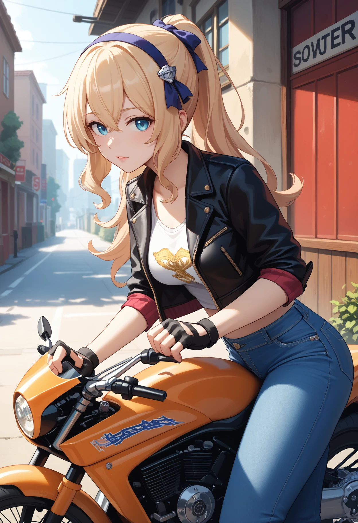 score_9, score_7_up, score_8_up, score_6_up, score_5_up, outside
BREAK leander, ponytail, biker, motorcycle, leather jacket, tanktop, jeans, fingerless gloves
<lora:Leander-AzurLane_ponyXL_v10:0.8>