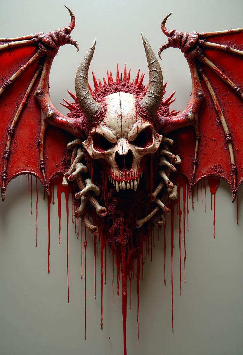 A bloody gorey vampire bat made of blood, gore, bones, and body parts.