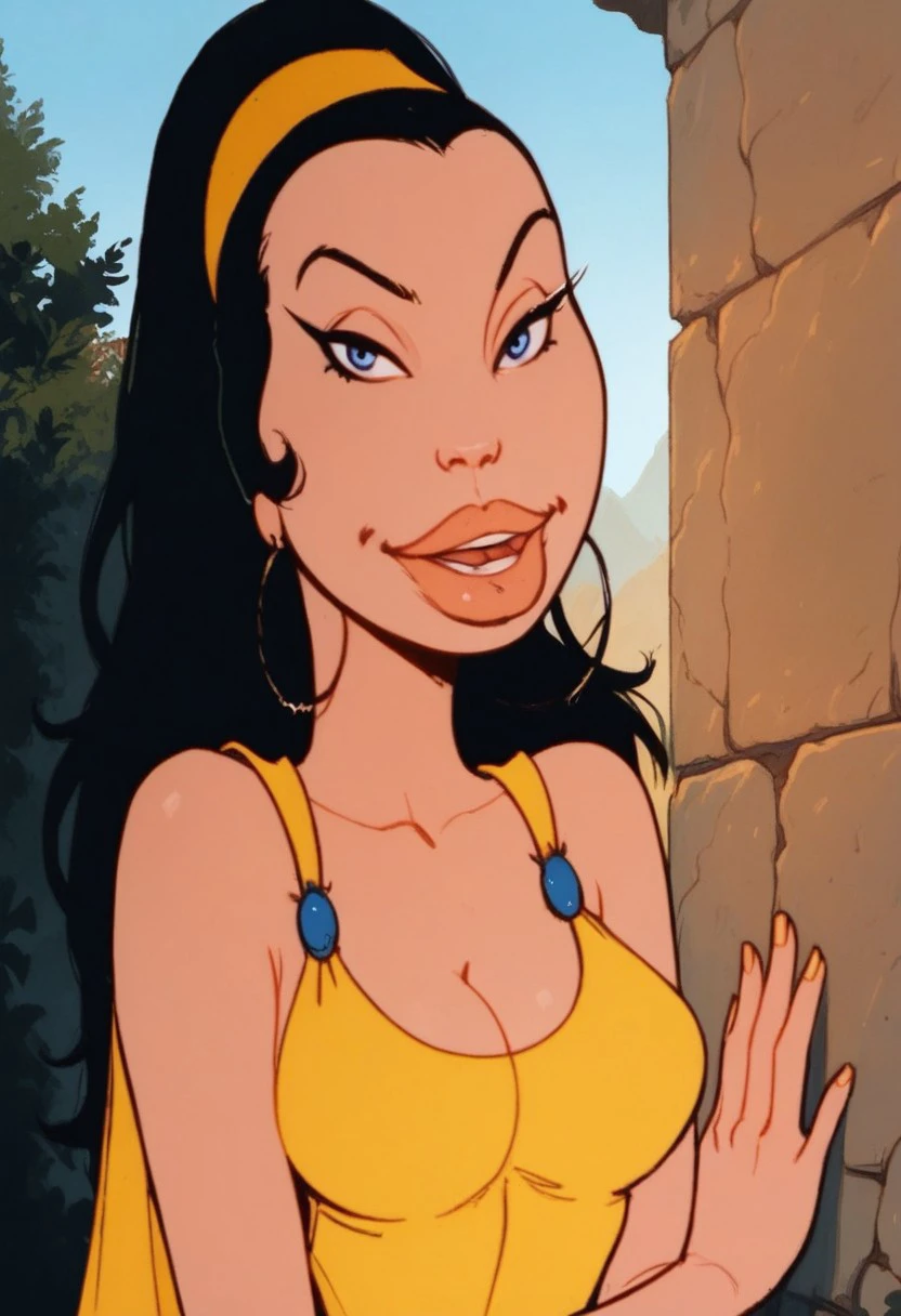 Damian Wayne(aka Robin/Son-of-Batman) transformed into a female bimbo with gigantic breasts with ????? nipples and thick lips and is dressed in a pink dress.
