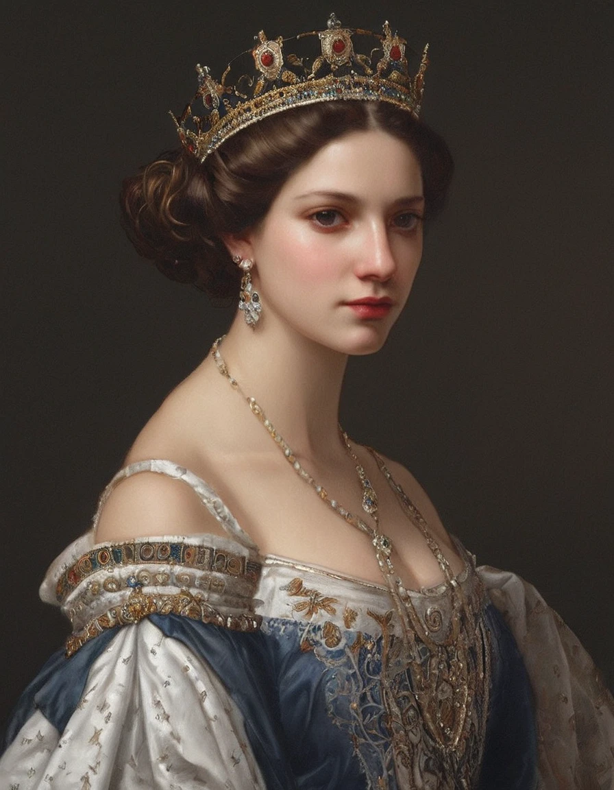 1girl, beautiful queen, portrait, Realism, Academic Art, Classical