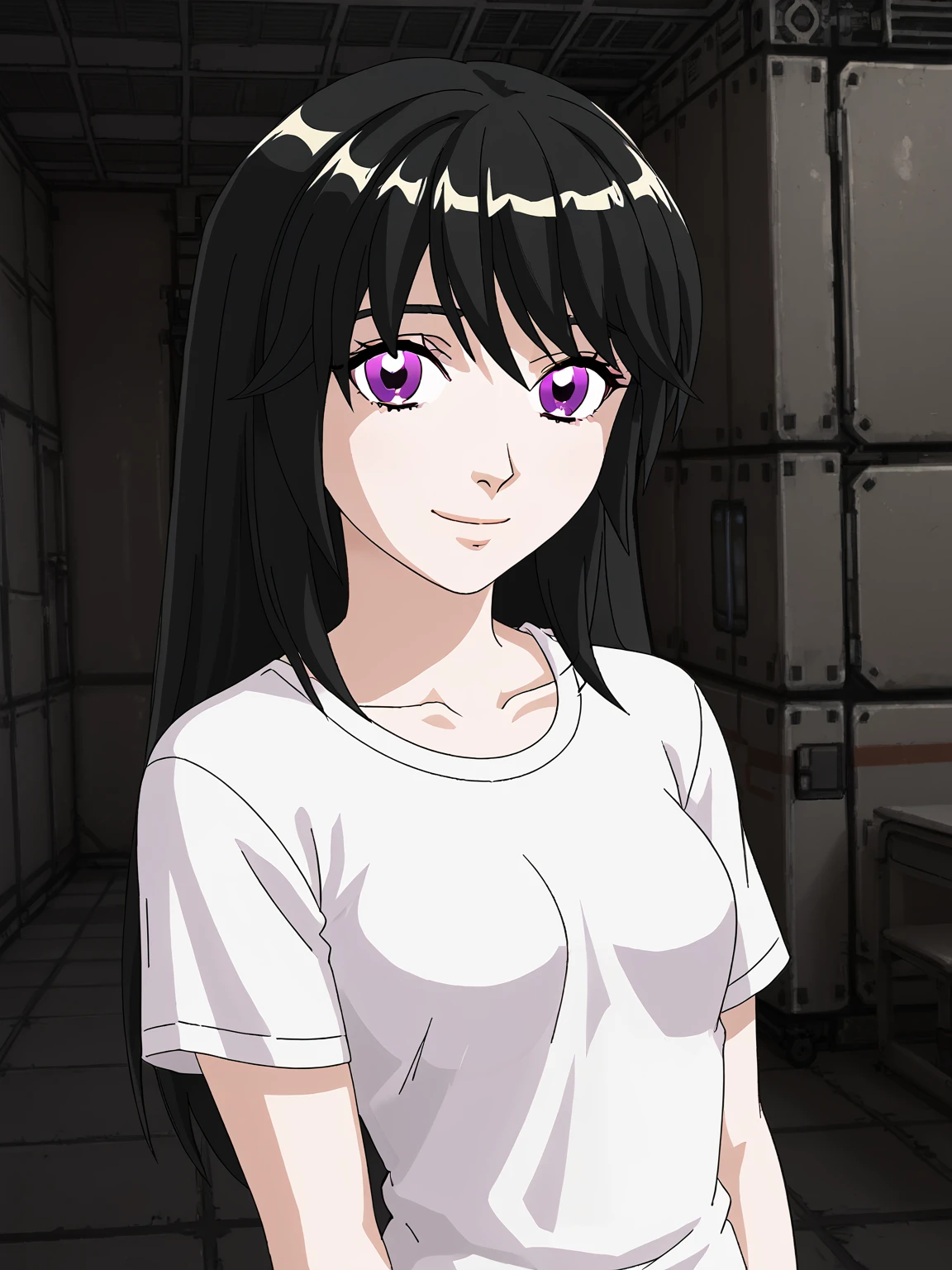 1girl, ariabri, long hair, black hair, face, purple eyes, smile
solo <lora:Bri (ARIA):1>, score_7_up
tshirt