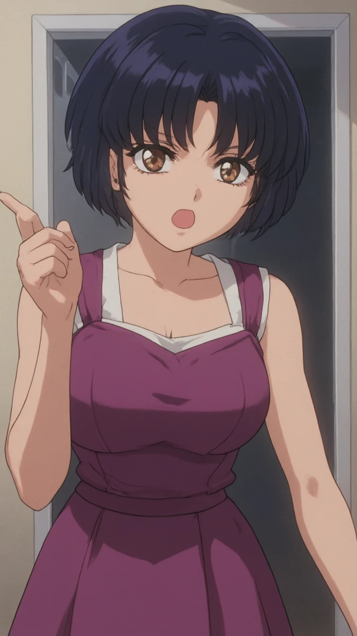 Anime image of TendouAkane angrily yelling at someone off camera, pointing her finger at them with a threatening posture.