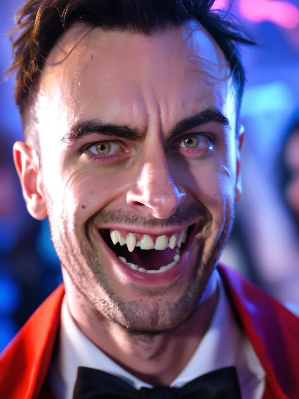 score_9, score_8_up, score_7_up, source_realistic, rating_questionable,  highly realistic photo, solo, 1boy, ultra detailed, medium close up  
 ,   
highly realistic photo of jgilgun , (close up  photo of smiling showing fangs, in a vampire costume  , background is grave yard at midnight  , high resolution, 8K resolution, epic photo quality:, 4K quality, epic detailed, 35mm film, sharp focus, high budget,  <lora:jgilgun_PDXL_v1-000014:1>