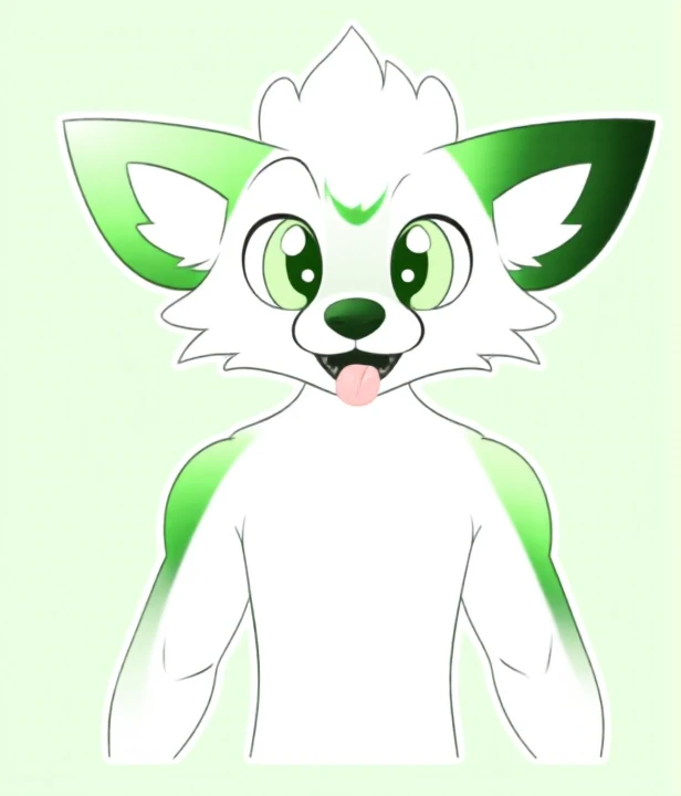 fluxorbit, 
sticker, expressive face, muscular anthro furry, chibbii
portrait,
(sticker, expressive face:1.3), 
(bleep, tongue out, 
:1.3),
simple style, flat style,
(monocolor green, green eyes:1.2),
(white furs, white hairs:1.3) ,
simple background,
good colors, aesthetic, 
<lora:fluxorbit_large_V4_000015000:0.8>