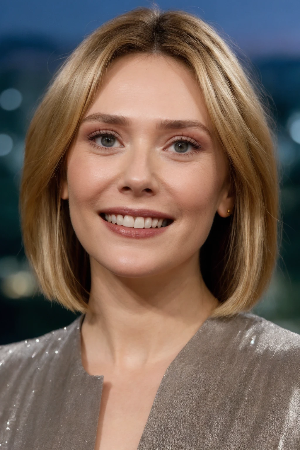 1girl, ultrarealistic, real photo, detailed skin, visible pores, professional Getty Images style without watermark, actress being interviewed on a late-night show, smiling, studio backdrop, close-up, bokeh
 <lora:eo89_us_lora_v03:1> eo89