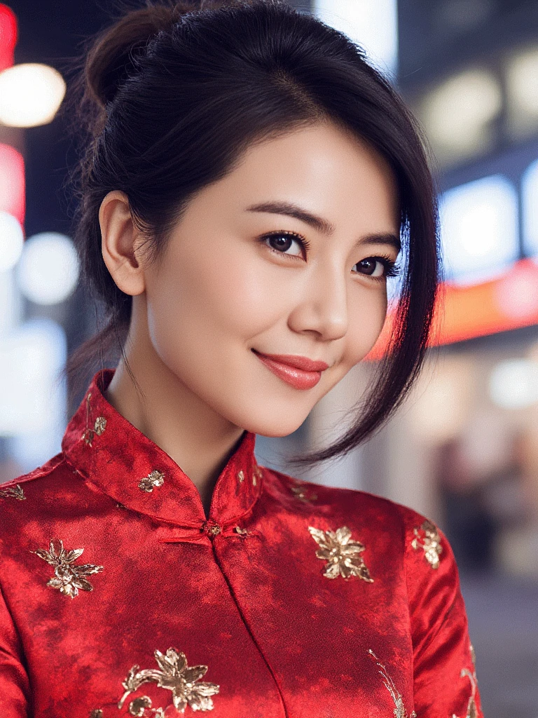 GYY,
Nikon Z7 II and a NIKKOR Z 50mm f,1girl, 20yo,(wearing a red cheongsam),(in london city),(RAW photo, best quality), (realistic, photo-realistic), masterpiece, an extremely delicate and beautiful, extremely detailed, 2k wallpaper, Amazing, finely detail, extremely detailed CG unity 8k wallpaper, ultra-detailed, highres, soft light, beautiful detailed girl, extremely detailed eyes and face, beautiful detailed nose, beautiful detailed eyes,cinematic lighting,perfect anatomy,(slim body),hair bun,(black hair),city lights at night,smiling  