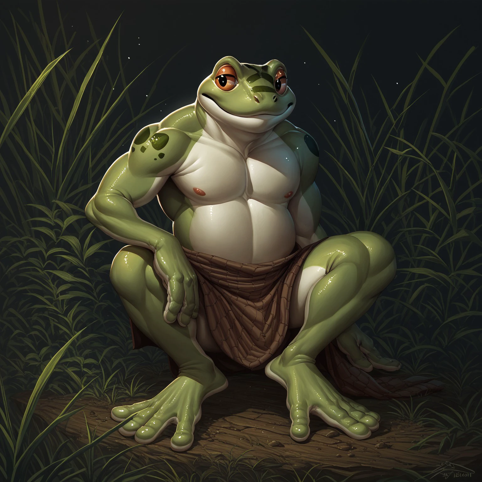 by zi_ran, score_9, score_8_up, score_7_up, detailed, solo, full body, furry, 1boy, frog, anthro