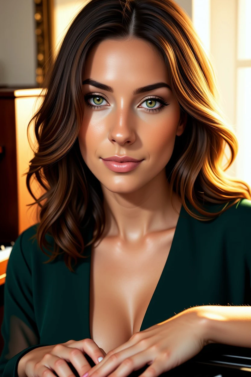 absclrstl style, close up of A woman sitting at a grand piano in a softly lit room, her fingers gently resting on the keys, with the golden afternoon light streaming through a nearby window., detailed face, facing viewer, beautiful eyes,
<lora:flux_consistent_babes_v3.1:1.0>