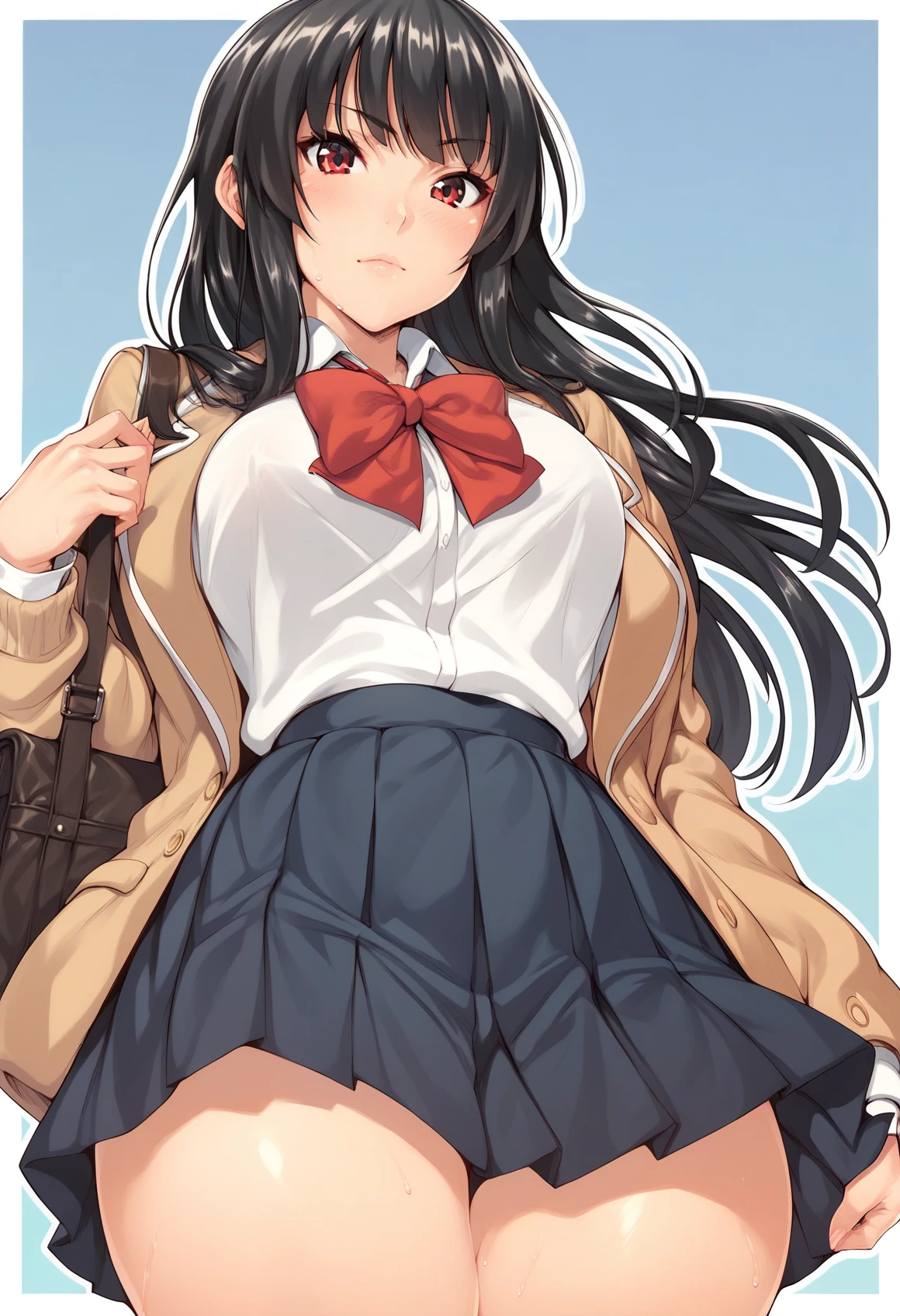 score_9, score_8_up, score_7_up, score_6_up, (thick outline),high_quality,1girl,somejima_style,dark hair,bangs,school uniform,plated skirt,border<lora:Somejima_Style__Pony_LoRA:1>