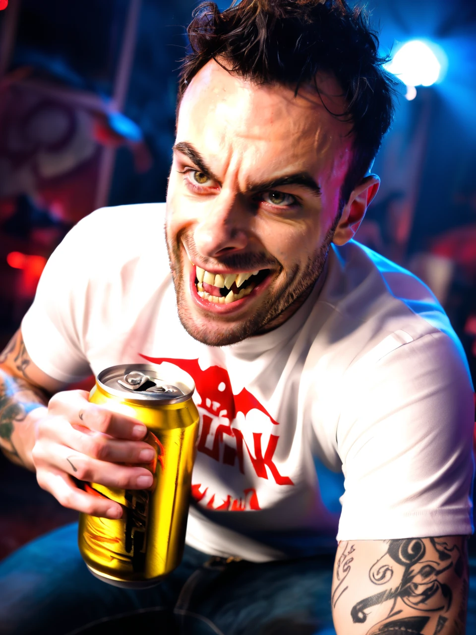 score_9, score_8_up, score_7_up, source_realistic, rating_questionable,  highly realistic photo, solo, 1boy, ultra detailed, medium close up  
 ,   
highly realistic photo of jgilgun , open mouth with vampire fangs  , holding a large long beer can resting on his crotch, wearing white tee shirt and black jeans with a chain belt ,   smiling showing fangs, in a vampire costume  , background is a vampire lair, grinning with visible vampire fangs , high resolution, 8K resolution, epic photo quality:, 4K quality, epic detailed, 35mm film, sharp focus, high budget,  <lora:jgilgun_PDXL_v1-000014:1>