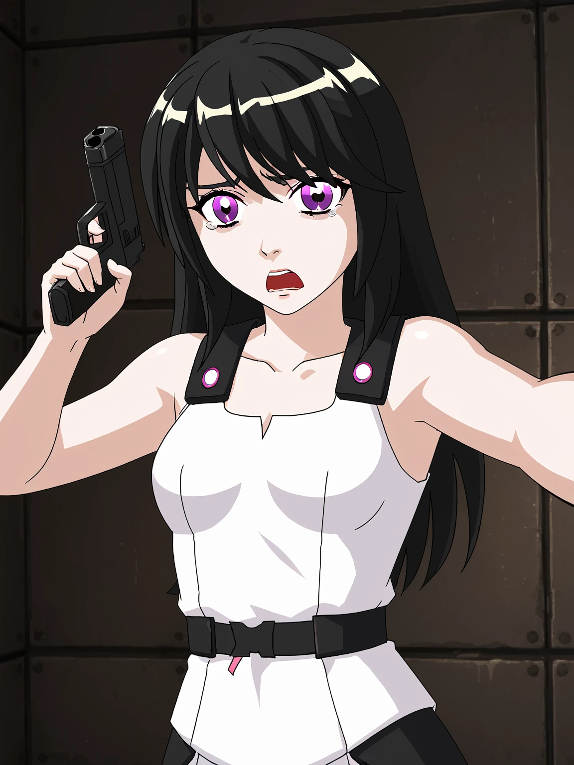 1girl, ariabri, long hair, black hair, face, purple eyes
solo <lora:Bri (ARIA):1>, score_7_up
scared, holding pistol, aiming at viewer
BREAK open hand, empty hand