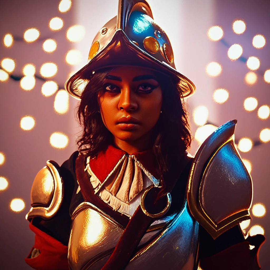 score_9, score_8_up, score_7_up, BREAK, 1woman portrait, beautiful, dramatic lights PoeAlva. Alva. AlvaPoe. dark skinned female. latina female. latina. 1girl. female focus. armor. helmet