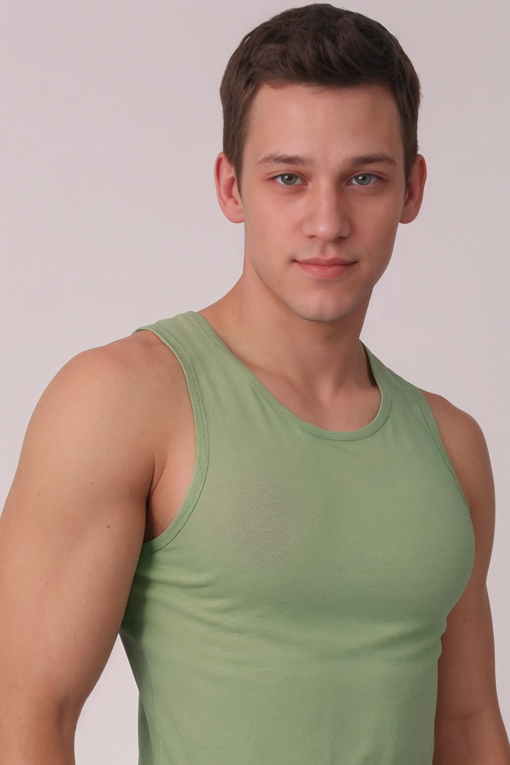 Cute muscular 18 year old smiling boys with green background