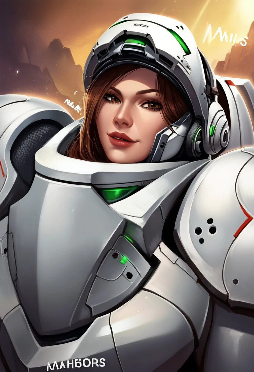 Lt.Morales,1girl,solo,medic,power armor,helmet,armor,brown hair,brown eyes,shield,arm cannon,power suit,lips,
seductive pose,score_9, score_8_up, score_7_up, beautiful aesthetic, very intricate, high quality details,vibrant, highly detailed, award-winning, professional,anime artwork, anime style, studio anime, athletic, toned female,muscular milf,curvy body, athletic girl,fit girl, ,looking at viewer, pinup pose,teasing, dynamic lighting, cinematic, smug, better than you, aura of temptation, highly detailed, high resolution, masterpiece, detailed clother, detailed background, highly detailed, ((sound effects)) comic layout,