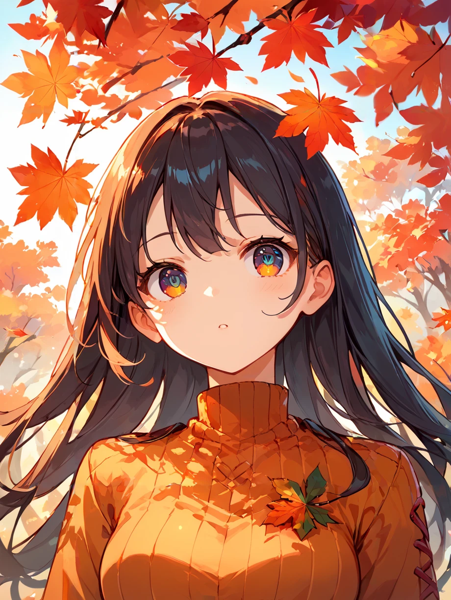 score_9, score_8_up, score_7_up,source_anime, high res image,masterpiece,best quality,(girl:1.0),cute face,clear skin,shiny hair,ultra detailed eyes,simple background, <lora:kouyou_pony_V1.0:1> autumn leaves, tree