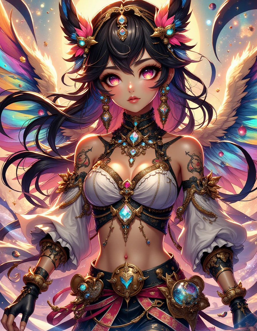 ral-dreamguardian, designed by loish, ross tran, artgerm, james jean and charlie bowater, Digital art, medium shot of a Tactile Fierce (Mars:1.2) - Mentat hybrid, ð, Paleontologist, her hair is Black and styled as Lushious, ultrafine detailed, pov, amusing, expressive, <lora:ral-dreamguardian-flux:1>, cute, glowing, detailed, great light, very coherent, highly detailed