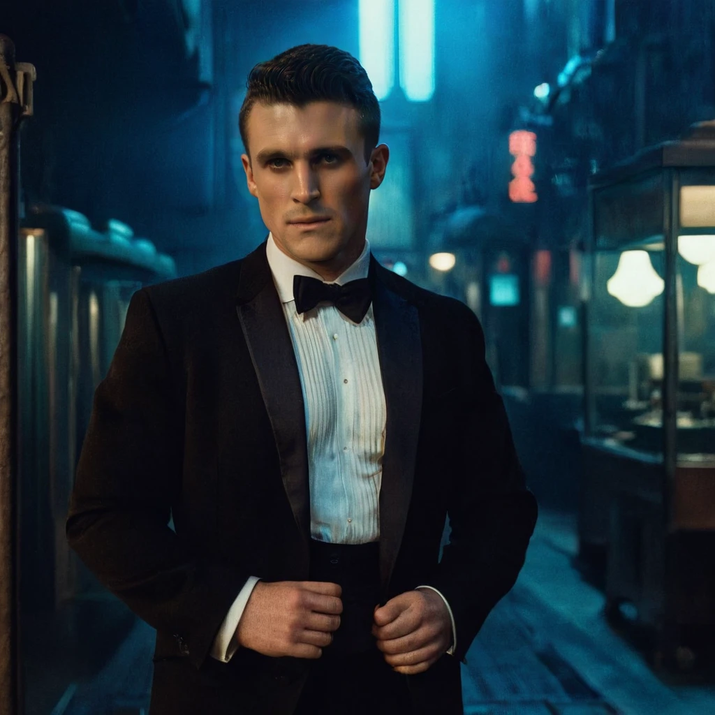 DSLR photo of brenderbesecker using a tuxedo.in blade runner.photo.professional photography.high resolution.detailed photo.portrait.RAW.analog film.still film.50mm.f/16.uhd.hdr.4k.cinematic lighting.adobe lightroom  <lora:brenderbesecker-ÉÉÇÉ³ÄÇÉÉÇÊÇÈ¼ÆÇÉ-xl_9600_lora_f32:1>