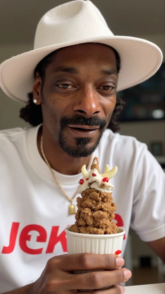 cinematic photo breathtaking Ben & Jerry Ice Cream logo magazine advertisement with a picture of Snoop Dogg and cannabis leaves on the front of the container with the text in rainbow color "SHNIZZLE CRUNCH", product photo . award-winning, professional, highly detailed . 35mm photograph, film, bokeh, professional, 4k, highly detailed
