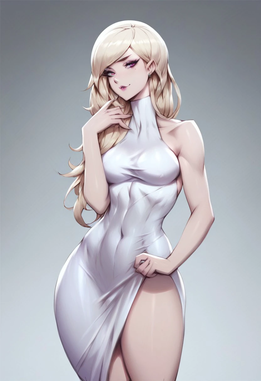 score_9, score_8_up, score_7_up, 
z3r0n1s, ZeronisArtStyle, Zeronis Art Style,
perfect, bodycon dress, white dress, detailed background,