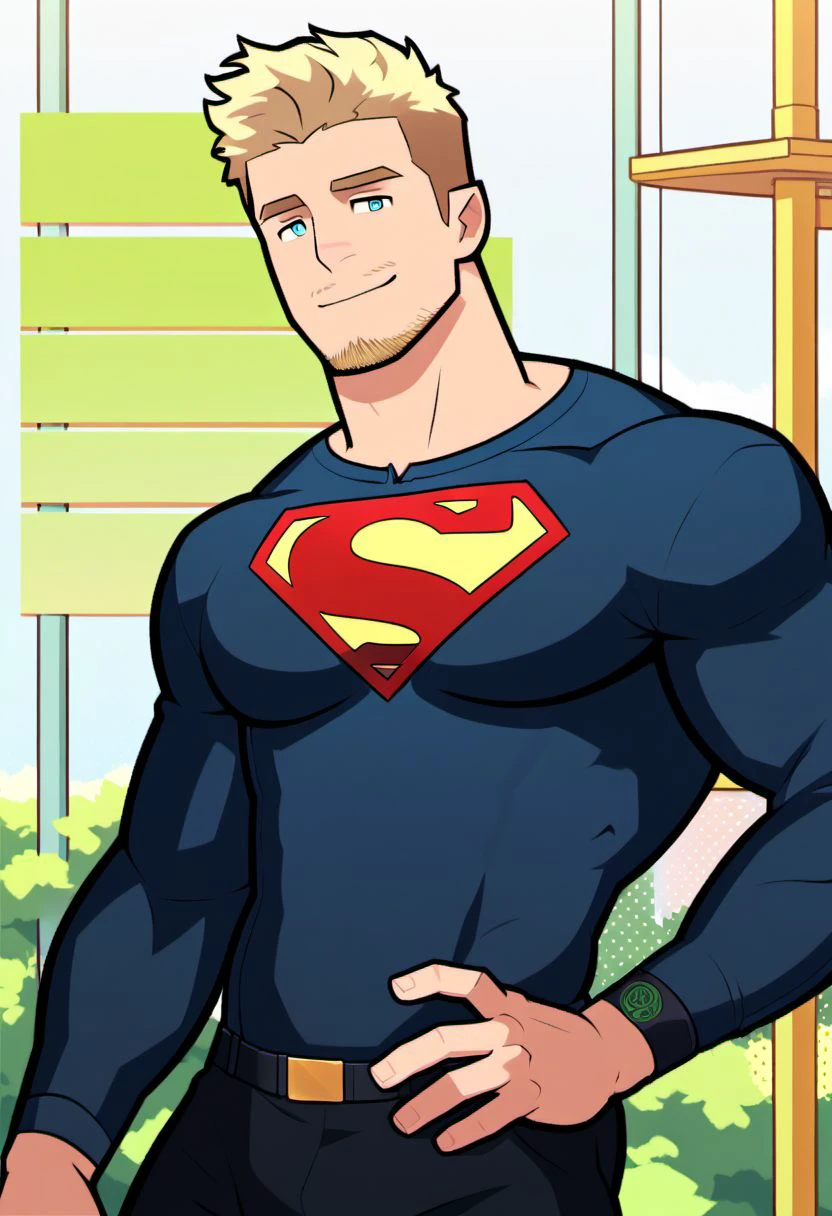 1man, ugly dude, bronze skin, strong build body, short haircut, red hair, rugged man, lilac eyes, toned hunk, small stubble, strong square jaw, greek nose shape, ordinary, 30yo, broad waist, ideal ratio body proportions, male cumrag, BREAK solo, blue T-shirt, horny face, intense look, Lewd smile, fearless gaze, natural standing, BREAK cityboy in eroge style, in 2000s visual novel style, extreme all detailed, masterpiece, best quality, BREAK score_9, source_anime, score_8_up, score_7_up, score_6_up, score_5_up, score_4_up