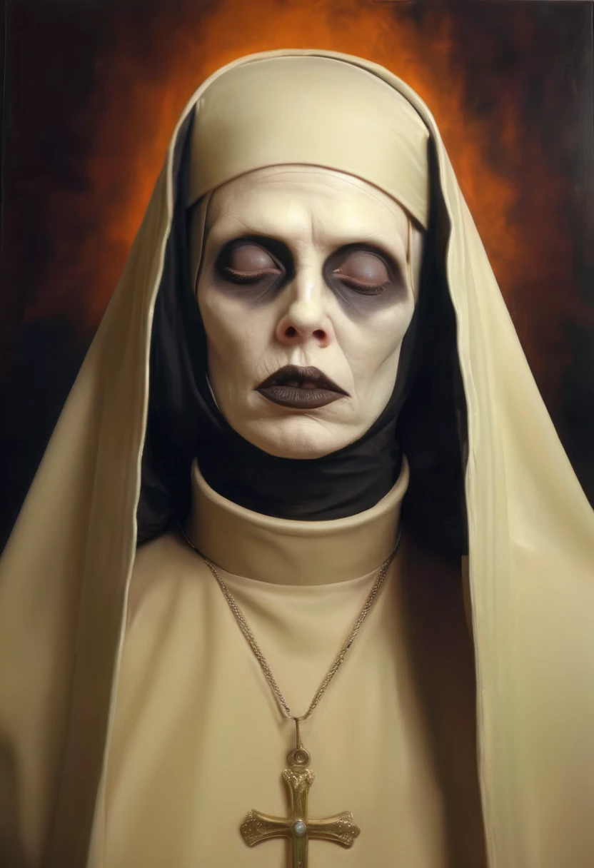 apterus painting of a nun.
Extremely detailed hyper realistic