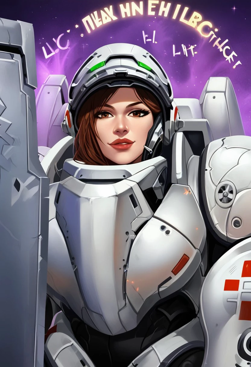 Lt.Morales,1girl,solo,medic,power armor,helmet,armor,brown hair,brown eyes,shield,arm cannon,power suit,lips,
seductive pose,score_9, score_8_up, score_7_up, beautiful aesthetic, very intricate, high quality details,vibrant, highly detailed, award-winning, professional,anime artwork, anime style, studio anime, athletic, toned female,muscular milf,curvy body, athletic girl,fit girl, ,looking at viewer, pinup pose,teasing, dynamic lighting, cinematic, smug, better than you, aura of temptation, highly detailed, high resolution, masterpiece, detailed clother, detailed background, highly detailed, ((sound effects)) comic layout,