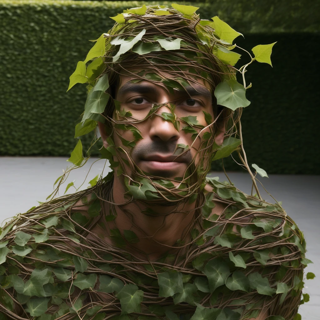 a man covered with vines