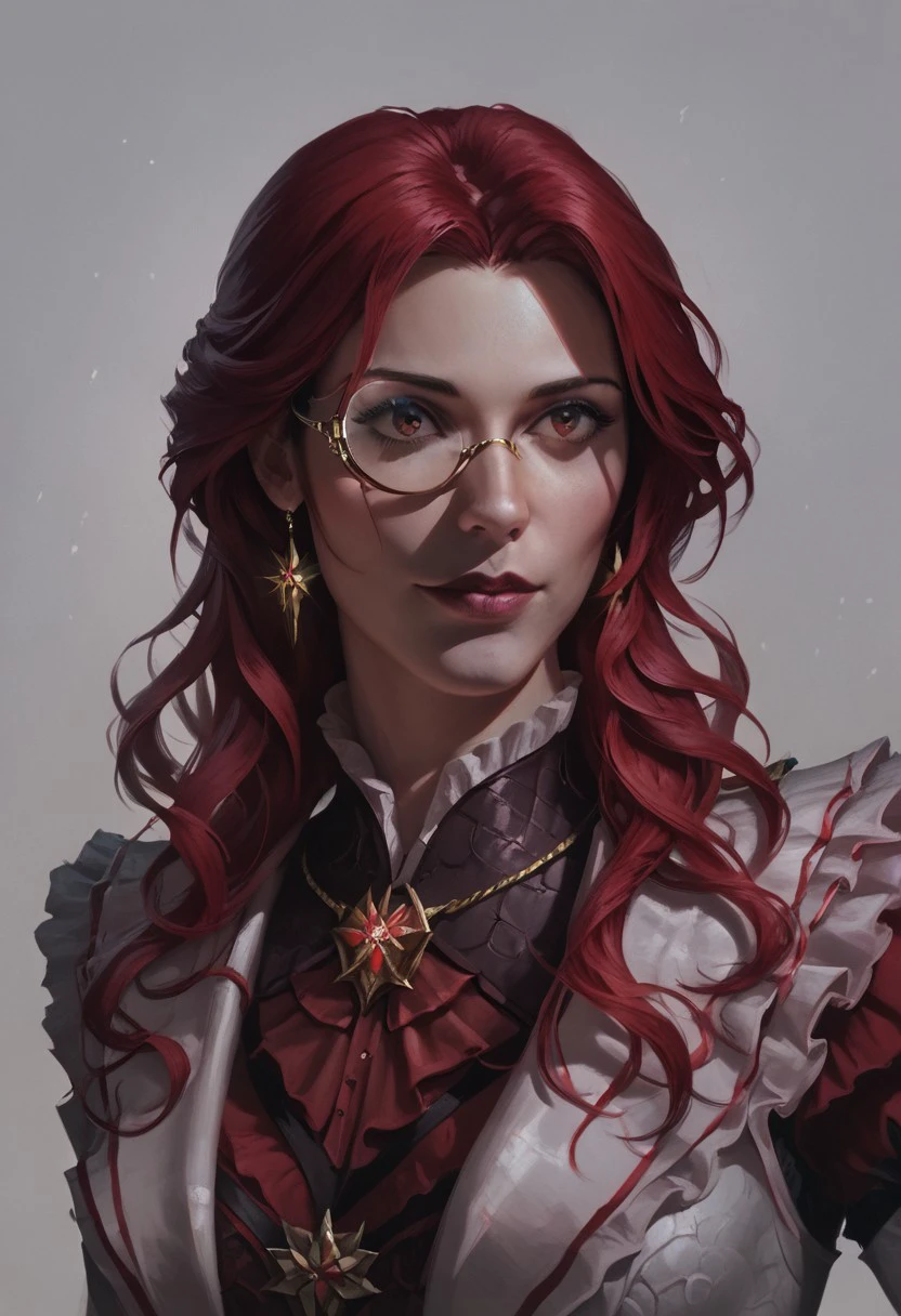 score_9, score_8_up, score_7_up, concept art, realistic, media, BREAK, 1girl, portrait, beautiful, Zana. ZanaPoE. monocle. red hair