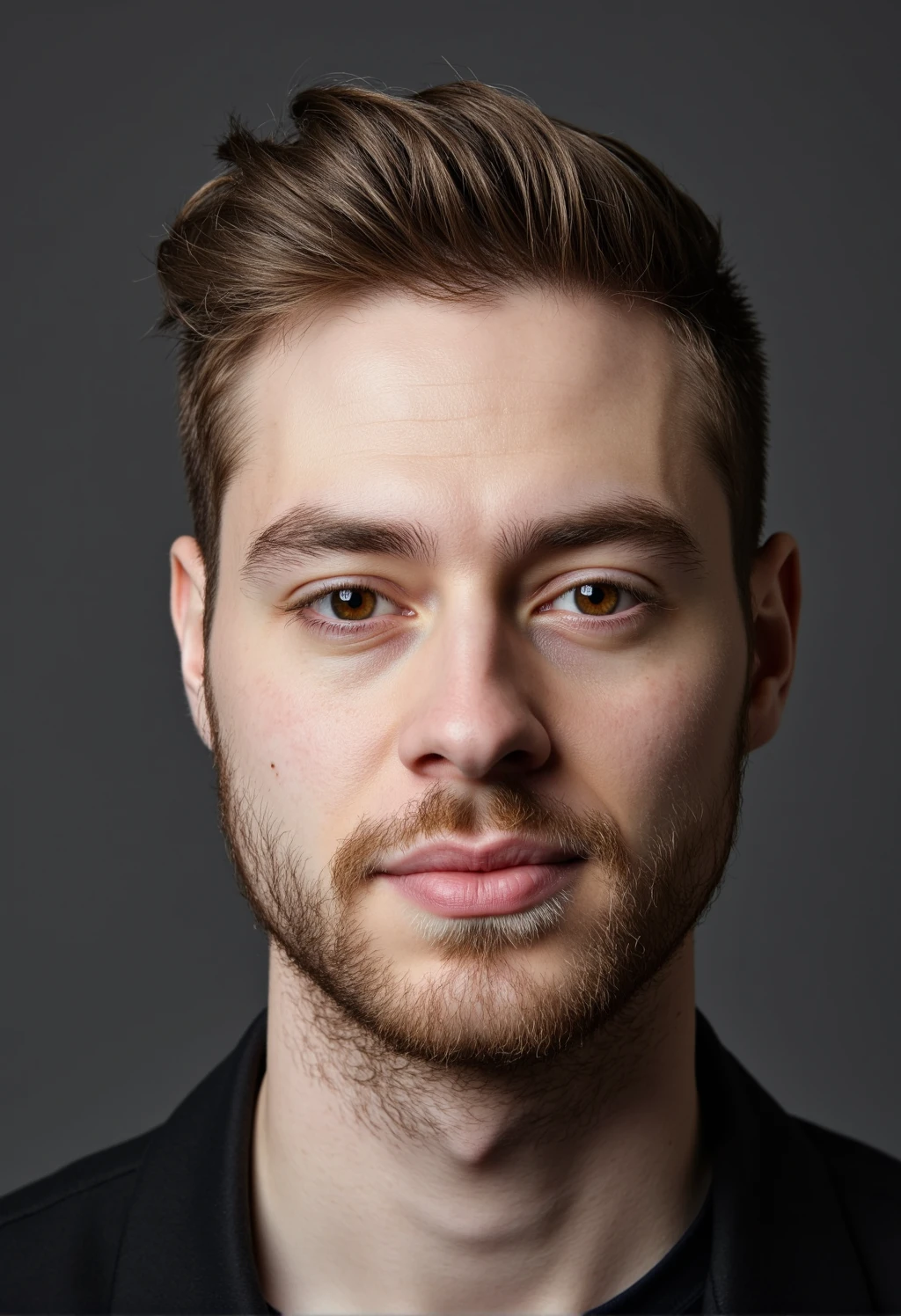 A high-resolution close-up portrait photograph of a Caucasian man, shot in a professional studio setting. The man is approximately 27 years old.