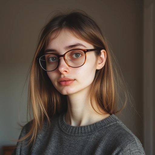 best quality, realistic photo
Woman aged approximately 30, plus size, white, has ginger hair, wears stylish prescription glasses, a pink beanie, a floral blazer that matches the headdress and is in a very creative fashion office, full of inspiration in the background.
Her mouth is half-closed in a smile, looking directly at the camera.